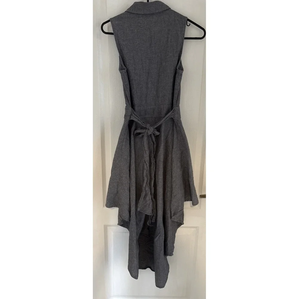 Venus Maxi Midi Dress Womens Blue Chambray High Low Button Front Tie Sz 8 - Picture 8 of 10